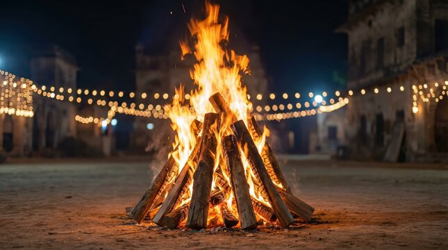 Holika dahan background with bonfire.

