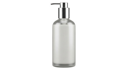 Obraz premium Elegant frosted glass bottle with pump dispenser on a black backdrop creating a clean aesthetic