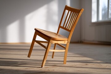Tilted Wooden Chair in Sunlit Empty Room Creating a Sense of Visual Tension