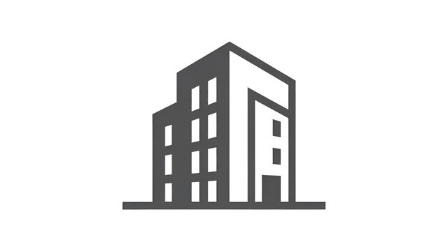 Modern office building icon with clean lines and minimalist design isolated on transparent white background