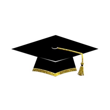 A black and gold graduation cap icon on a white background