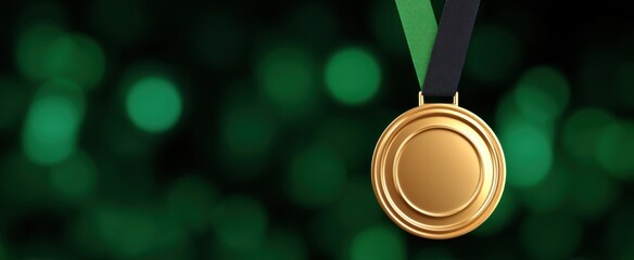 Obraz premium gold medal shines brightly amidst green lights symbolizing joy success and victory in athletics