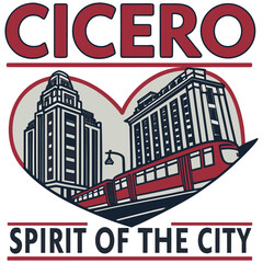 Cicero Urban Heart Emblem Featuring Skyscrapers and Modern Tram