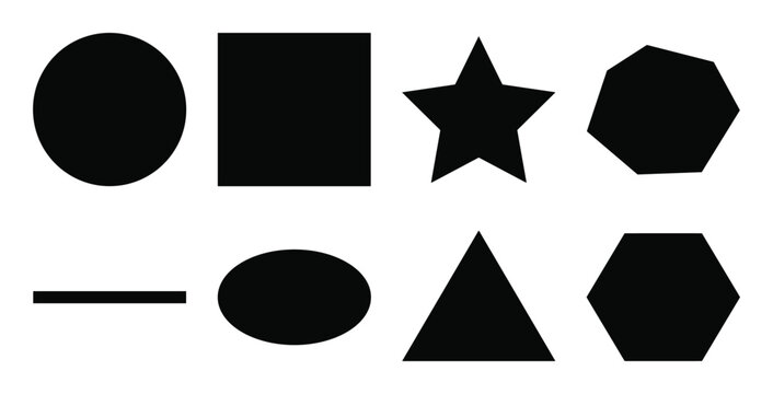 Geometric Shapes Collection: Circle, Square, Star, Heptagon, Line, Oval, Triangle, and Hexagon Set