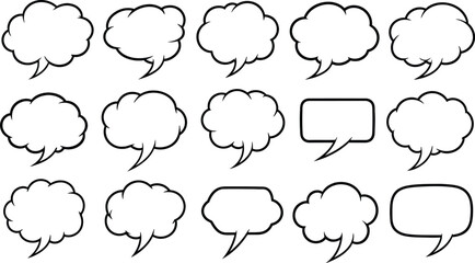 Fototapeta premium Collection of fifteen blank comic book speech bubbles and thought clouds thought bubble