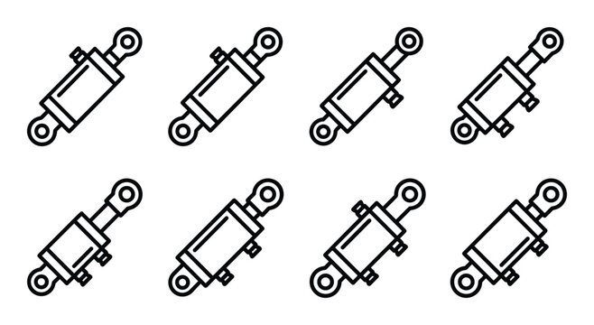 Hydraulic cylinder line icons seamless pattern, heavy equipment linear style, industrial component vector illustration.