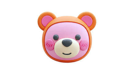 Obraz premium 3D Cute Pink Bear Head with Orange Hood and Blush