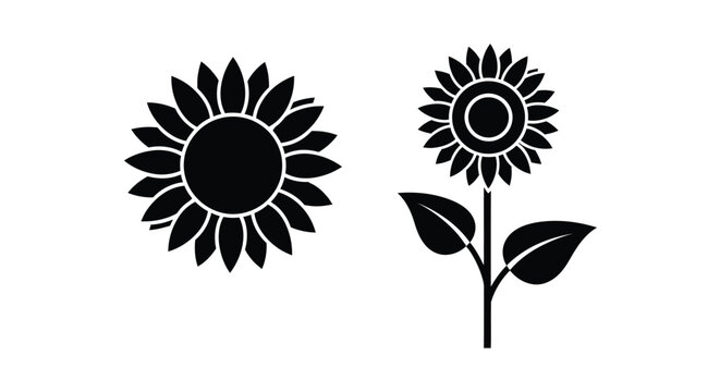 Two black sunflowers in a simple graphic design silhouette
