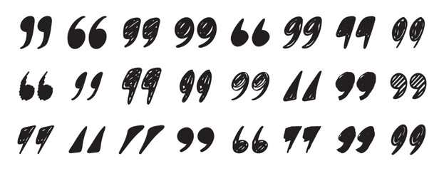 Fototapeta premium quotation mark doodle testured hand drawn icon set. quotation mark drawing line clipart symbol collection