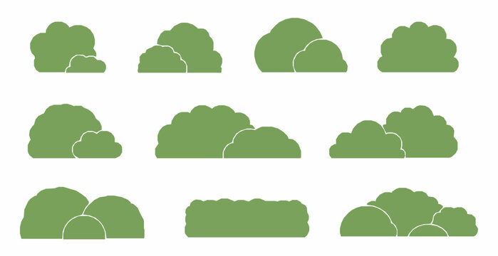 Flat minimalist bush vector set for landscape and nature graphics