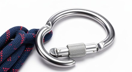 Fototapeta premium Detailed Close-Up of Carabiner Gear and Rope for Safe Alpine Climbing and Mountaineering Activities