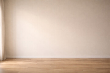 Empty room with light beige walls, wooden floor, and natural light from a window on the left side.
