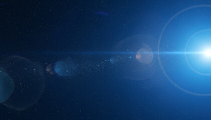Abstract blue space background with stars and lens flare