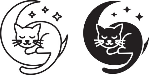 Fototapeta premium Sleeping cat on moon with stars icon outline and glyph style concept for children bedtime