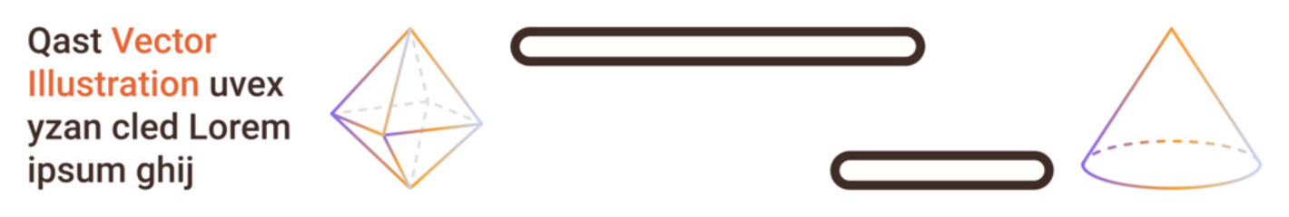 Abstract art, educational materials, design elements, geometry studies, minimalism, mathematical concepts. Geometric shapes including pyramids and cones with gradient outlines. Abstract art