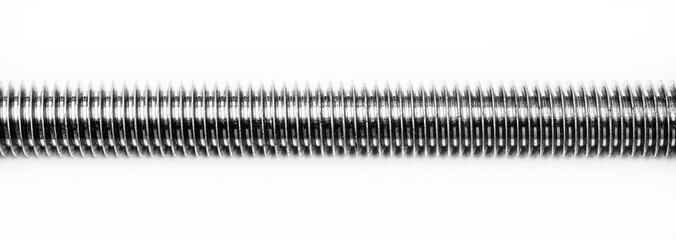 thread on steel stud on a white background close-up, black and white photo