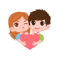 illustration of a couple hugging a big heart