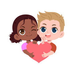 illustration of a couple hugging a big heart