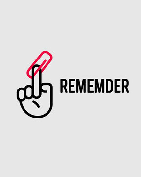 Reminder finger with paperclip illustration for memory aid in modern minimalist style for business marketing presentations and social media content to promote time management and organization tips and