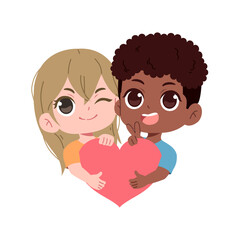 illustration of a couple hugging a big heart