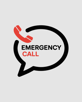 Emergency call icon graphic vector illustration in speech bubble with phone symbol for urgent help and assistance needed in healthcare hospital clinic ambulance service communication and support syste