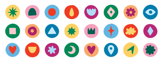 Vector highlight covers, abstract backgrounds, minimalist social media story icons, hand drawn round shapes, bloggers, pastel cartoon