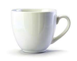 A white ceramic coffee mug on a plain white background
