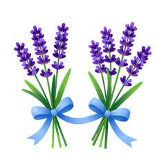 Obraz premium Purple lavender bouquets tied with blue ribbons
