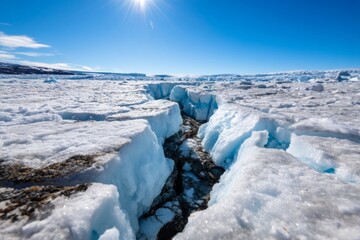 Obraz premium Ice Landscape Illustrating Collapse in Polar Region Under Bright Sunlight
