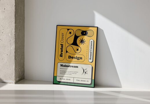 Mockup Of Customized Vertical Famed Poster On Shelf