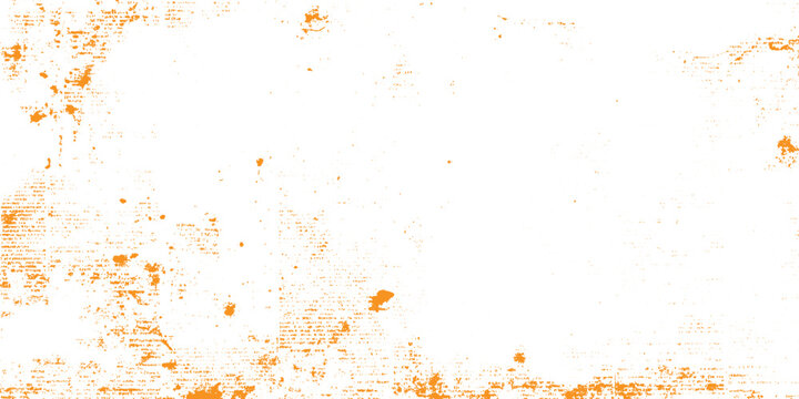 Distressed orange textured background with faint text fragments and scattered dots white
