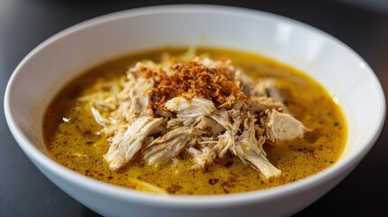 Delicious chicken noodle soup bowl with savory broth, an enticing food shot