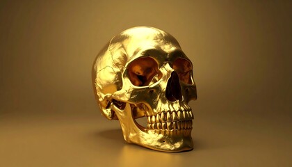 Golden Skull Sculpture on a Textured Background.