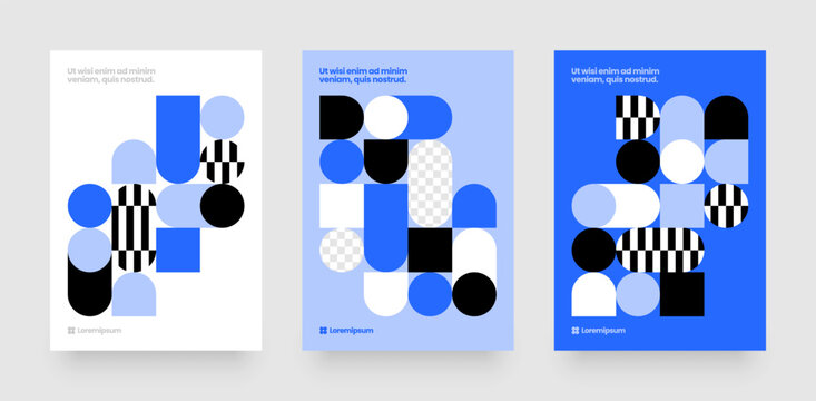 Layout with mosaic circles. Abstract bauhaus with geometric shapes. Template for flyer, poster or banner. 