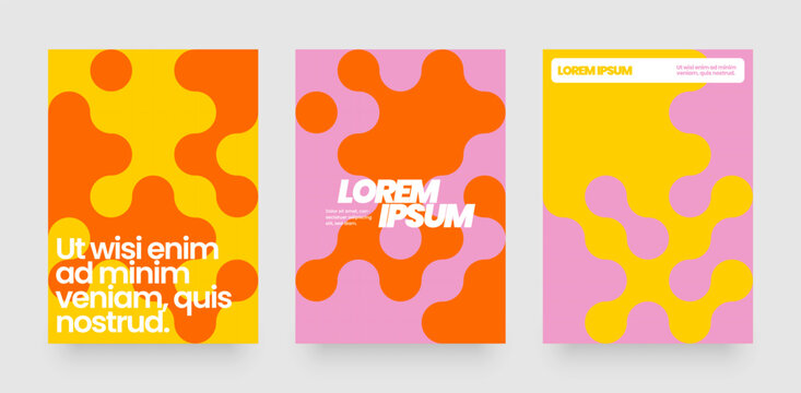 Template with mosaic circles. Abstract bauhaus geometric pattern backgrounds with metaball fusion. Layout for flyer, poster or cover. 