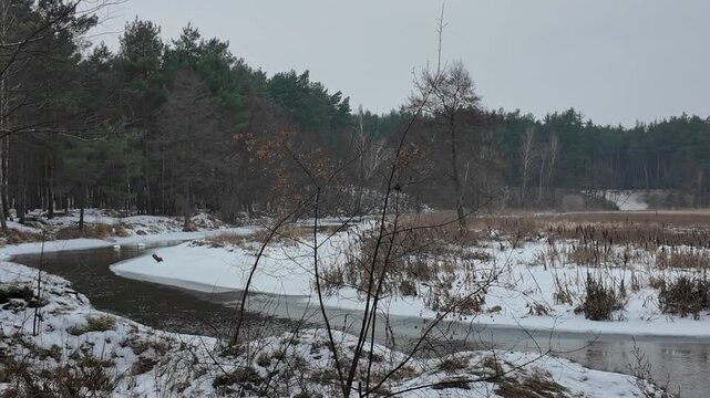 Winter on the small Grabia River in central Poland.