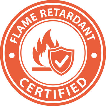 Flame Retardant Certified Badge Icon &ndash; Fire Safety Compliance Label, Vector Emblem for Product Packaging