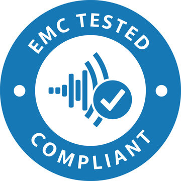 EMC Tested Compliant Badge Icon &ndash; Electromagnetic Compatibility Certification Label for Electronics