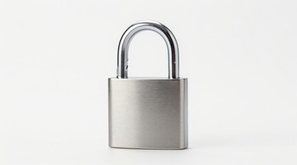 Naklejka premium Silver padlock on a white background, emphasizing security, privacy, and protection in a minimalist style