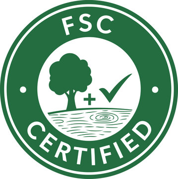 FSC Certified Eco Friendly Badge Vector Icon for Sustainable Forestry and Green Product Packaging