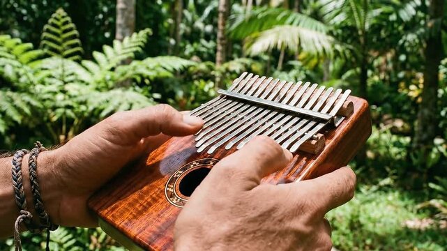 Close-Up of Hands Playing African Kalimba Thumb Piano