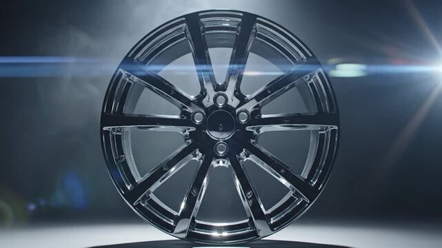 Chrome alloy wheel with smoke and dramatic lighting automotive performance studio