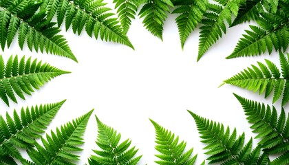 Frame of Green Fern Leaves on a White Background.