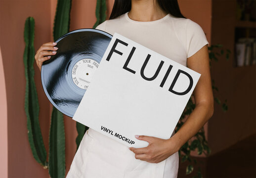 Mockup Of Woman Holding Customizable Lp