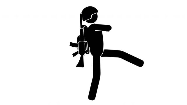 Stickman Soldier Marching Left to Right. Seamless loop with alpha channel.