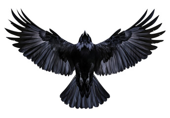 Obraz premium black raven in flight, with its wings spread wide, against a transparent background
