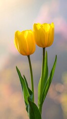 Two Yellow Tulips in Soft Light - A Springtime Bloom.