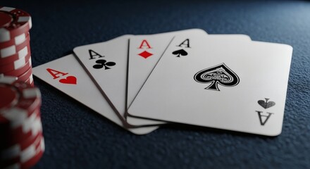 Obraz premium Ace High Poker Hand with Chips on Blue Felt.