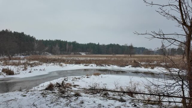 Winter on the small Grabia River in central Poland.