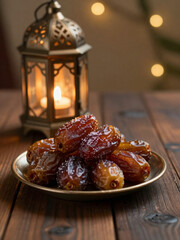 Iftar Still Life with Kurma and Islamic Lantern Light